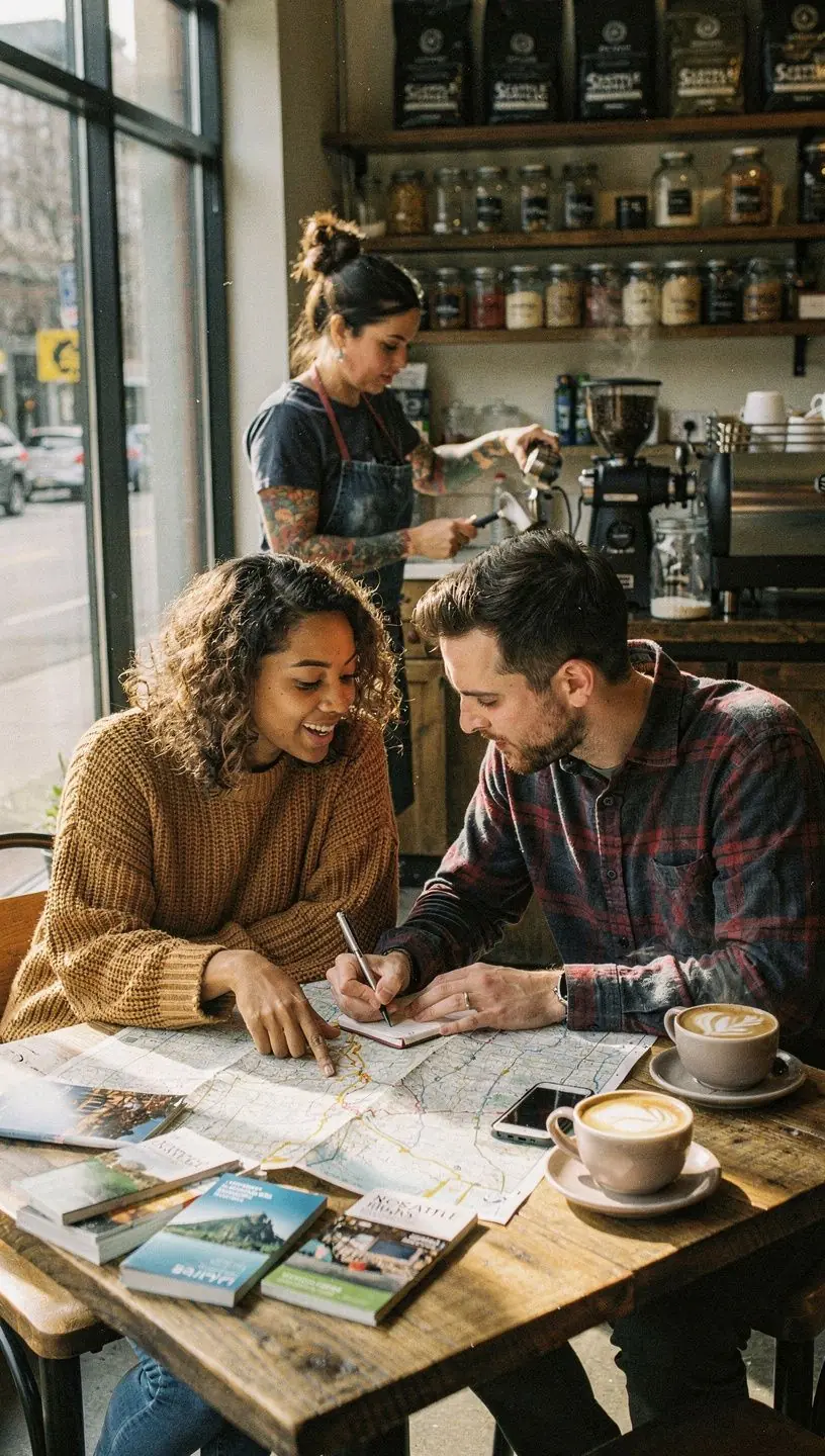 Rodzina podróżująca po malowniczej drodze w Stanach Zjednoczonych.